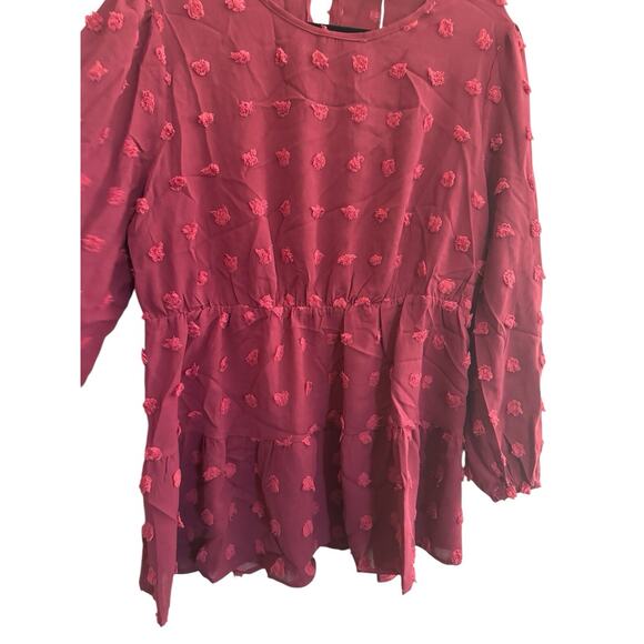 NWT BLOOMCHIC 14 16 Burgundy Tunic Top Balloon Sleeve 3D Flower Poofs #3656 - Picture 4 of 15